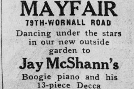 Advertisement for Jay McShann appearance at Tootie's Mayfair. Kansas City Star, July 25, 1938.