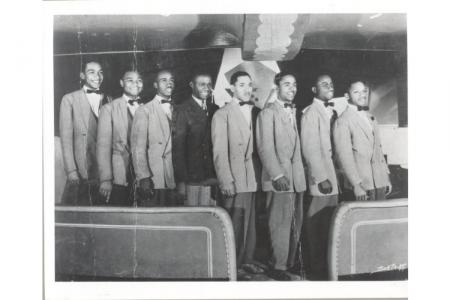 Jay McShann and band posing at the Century Room.
