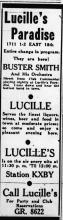 Ad for Buster Smith Band at Lucille’s Paradise. Courtesy Kansas City Call,  2/18/38.